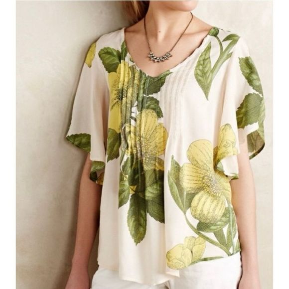 Anthropologie Tops - Anthropologie Maeve Maya Flutter Sleeve Yellow Floral Print Blouse | Size 6